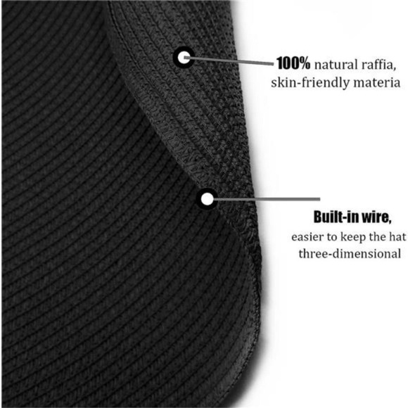 Black Straw Hat Trendy Wide Brim Floppy Large Oversized Visor Hat Cap Beach - Picture 4 of 6